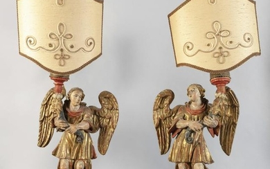 Coppia di angeli portacero Luigi XIV in legno