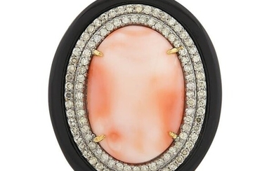 Coral, Diamond and Onyx Ring