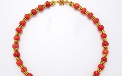 Red Stone and Gold Bead Necklace