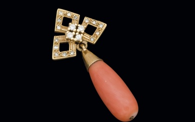 Coral and diamond pendant