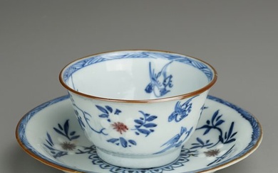 Cup and Saucer - Porcelain - Slip, Blue & Copper Red underglaze - China - Kangxi (1662-1722)