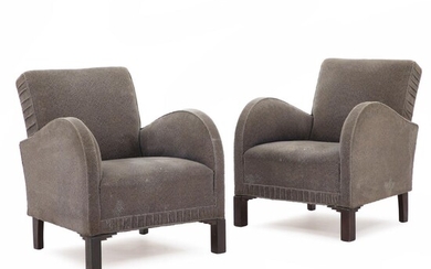 SOLD. Danish cabinetmaker: A pair of easy chair with legs of stained beech. Seat, sides and back upholstered with dark grey velour. (2) – Bruun Rasmussen Auctioneers of Fine Art