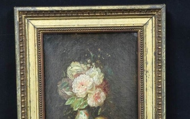 Delphine MAS (XIX-XX°) "Bouquet de fleurs dans un vase en famille verte" Huile sur toile...