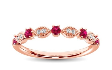 Diamond 1/3 Ct.Tw. And Ruby Stack Band in 14K Rose Gold ( 8 Diamond and 5 Ruby )