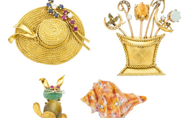 Diamond, Multi-Stone, Cultured Pearl, Enamel, Gold Jewelry Stones: Full-cut...