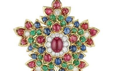 Diamond Ruby Emerald and Sapphire Brooch/Pendant