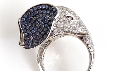 Diamond and Sapphire Elephant Ring