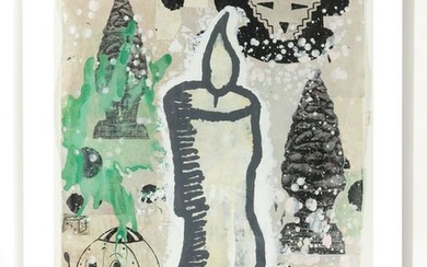 Donald Baechler "Candle" Mixed Media on Paper