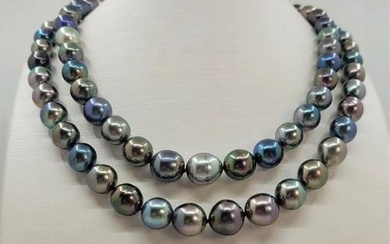 Double 2 row Bright 8.5x12mm Multi Tahitian pearls - Necklace
