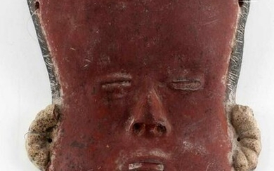 EARLY ETHNIC RED TERRACOTTA CLAY MASK