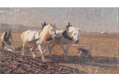 ECKENFELDER, FRIEDRICH (Bern 1861-1938 Balingen), "Pflügender Bauer mit Pferdegespann und Hund"