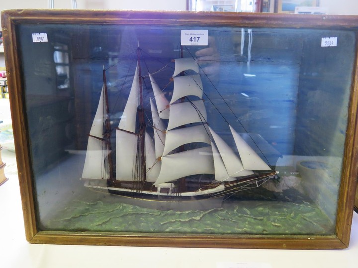 'ELLEN' Diorama of Three Masted Ship, 53 x 37cm