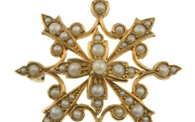Early 20th century 15ct gold split pearl brooch/pendant