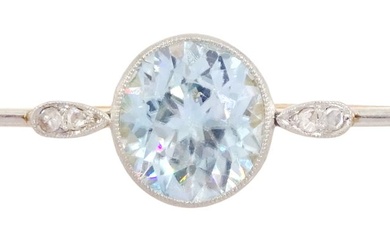 Early 20th century blue zircon and rose cut diamond bar brooch
