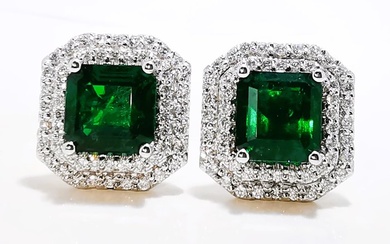 Earrings White gold Emerald - Zambia - Diamond