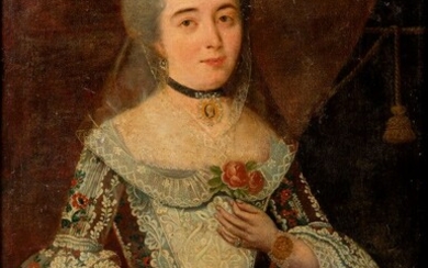 Ecole ALLEMANDE vers 1700, Portrait de femme en robe à fleurs, toile, 105 x 80...