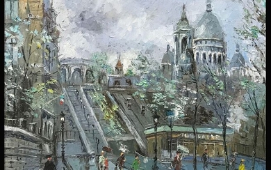 Êcole de Paris (1950s) - Painting, Montmartre: Le Funiculaire