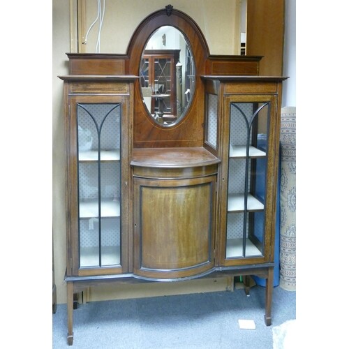 Edwardian Inlaid Mahogany mirrored display cabinet: On taper...