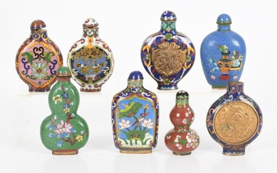 Eight Chinese and Japanese Cloisonne Snuff Bottles
