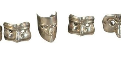 Eight Continental Silver Mask Place Card Holders, 2.8
