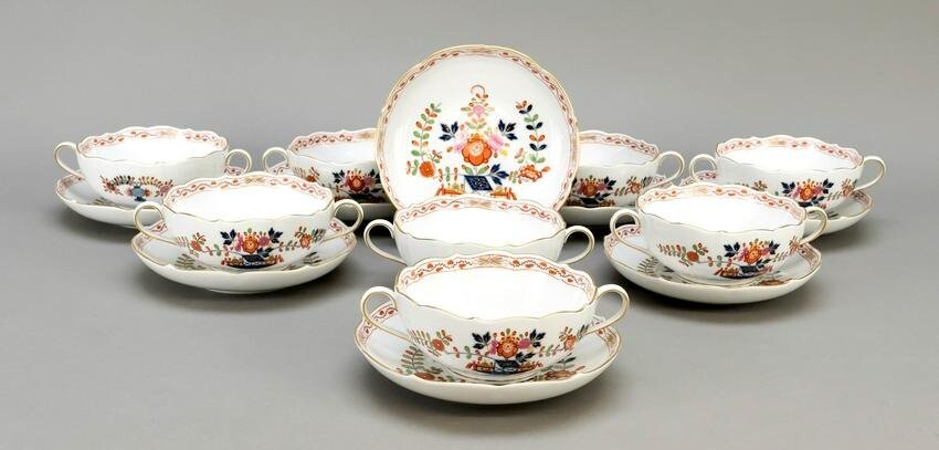 Eight soup cups with saucer, M