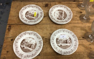 Eleven transfer printed side plates decorated with Hintlesham Hall, Suffolk, with titles to the backs