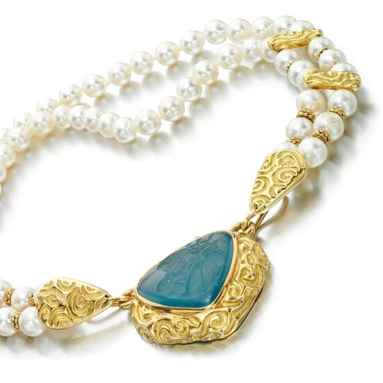 Elizabeth Gage | Aquamarine and cultured pearl necklace, 2010