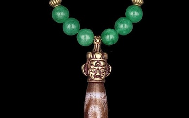 Emerald - Buddhist necklace - Phurba - Dzi with 3 eyes - Shield against the negative - Turquoise howlite - Necklace