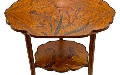 Emile Galle (French, 1846-1904) 2 Tiered Marquetry Inlaid Table