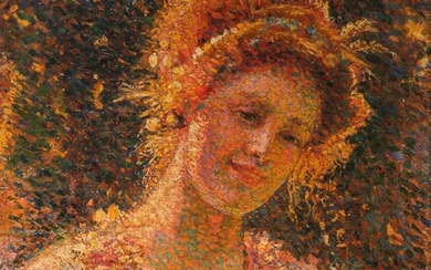 Emile Motte (1860-1931), Flora, 1918, London, oil on canvas on panel, 38 x 47,5 cm...