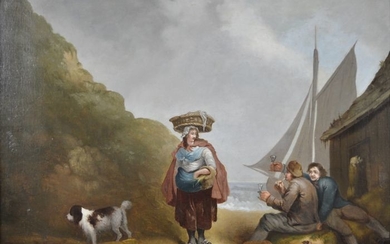 English school. (1780-1820) - Fisher folk by the sea with dog