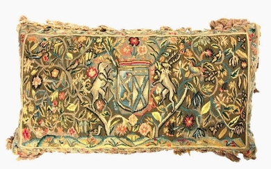 European Embroidered Tapestry Pillow, 19th C.