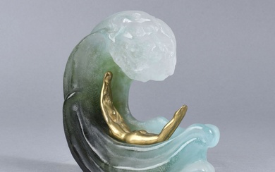 FINN Sheila (Née en 1926) - DAUM France "Océan" Sculpture en pâte de verre téinté...