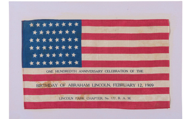 [FLAGS]. 46-star American parade flag commemorating Abraham Lincoln's 100th birthday. Ca 1908-1912.