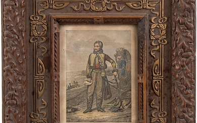 FRANCE Portrait of Hussar framed print, glued on canvas, 34 x 29 cm