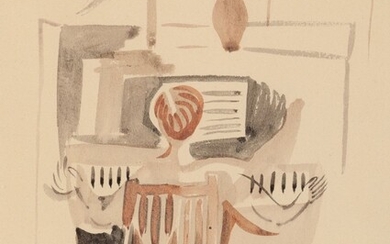 FRANCISCO BORÉS LÓPEZ (Madrid, 1898 - Paris, 1972)."Le piano", 1929.Aquarelle sur papier.Dimensions : 31 x...
