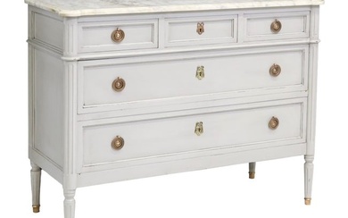 FRENCH LOUIS XVI STYLE MARBLE-TOP PAINTED COMMODE