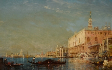 Félix Ziem Gondoliers in the Bacino, Palazzo Ducale Beyond