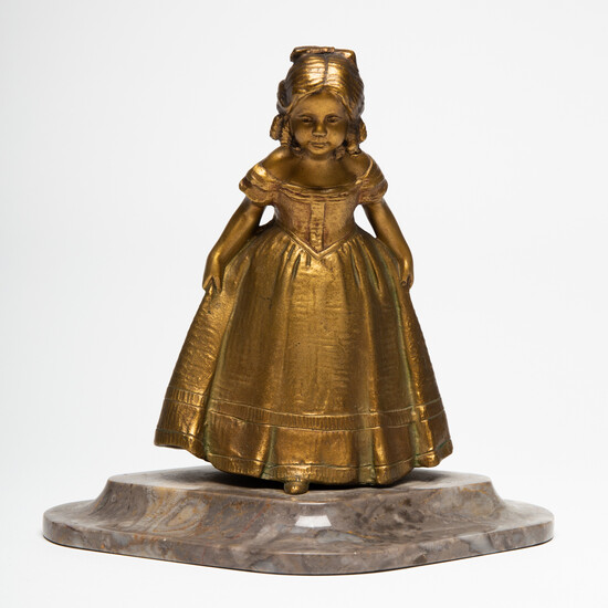 Ferdinand Lügerth, Figur / Skulptur, Biedermeier Mädchen, Bronzeguss, Mamor, Österreich, um 1900