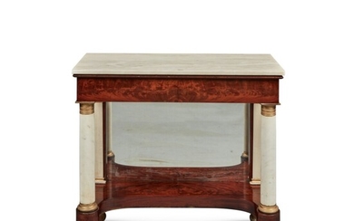 Fine Classical Ormolu Mounted Parcel-Gilt Figured Mahogany and Marble Pier Table, New York, Circa 1820