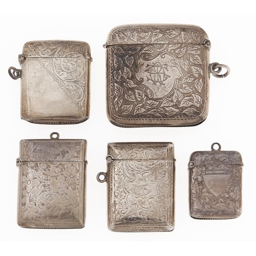 Five silver vesta cases, Victorian-George V, 36-56mm, 4ozs ...