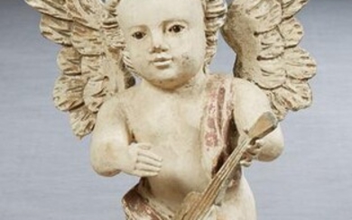 Florentine Style Carved Wood Putto, 19th c., holding a