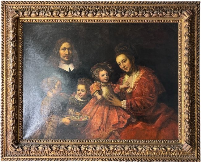 Follower of Rembrandt van Rijn Huge Family Portrait Interior Oil Painting Dutch Old Master