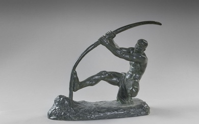 Fortunato GORI (1886-1925) Archer tendant son arc Epreuve en bronze à patine verte, signée H....