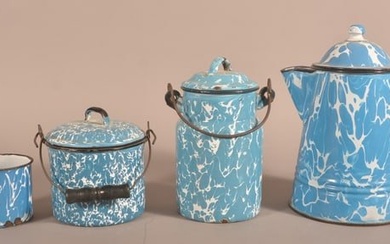 Four Pieces of Antique Light Blue Granite Ware.