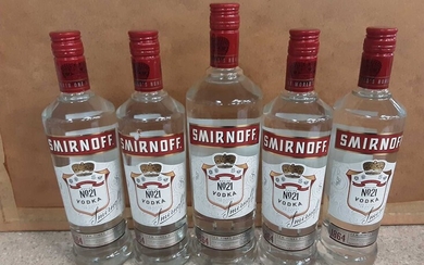 Four bottles of Smirnoff Vodka 70cl together with a 1 litre bottle (5)