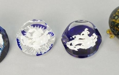 Four piece lot to include: Sulphide cameo paperweights