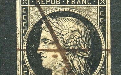 France 1849 - Rare No. 3, postmarked in fountain pen and cursive 77 Vielmur sur Tarn, signed Calves.