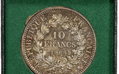 France. Fifth Republic. 10 Francs 1964 Hercule. Essai en argent dans son coffret d'origine