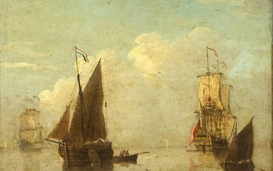 Francis Swaine (c.1720-1782) (attrib.), English marine painter, Sailing ships on a calm sea, oil